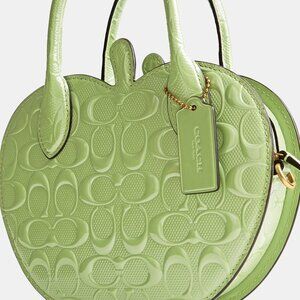 Coach Apple Bag In Patent Green Signature Leather New